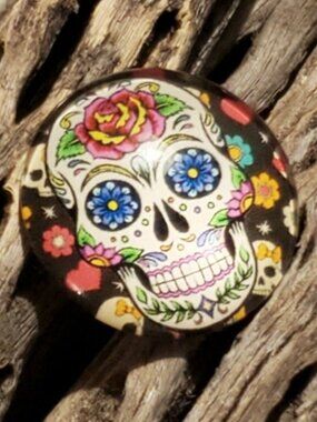 Lot Day of the Dead Sugar Skull Style #1 Glass Round Cabochon 25mm 2 pcs